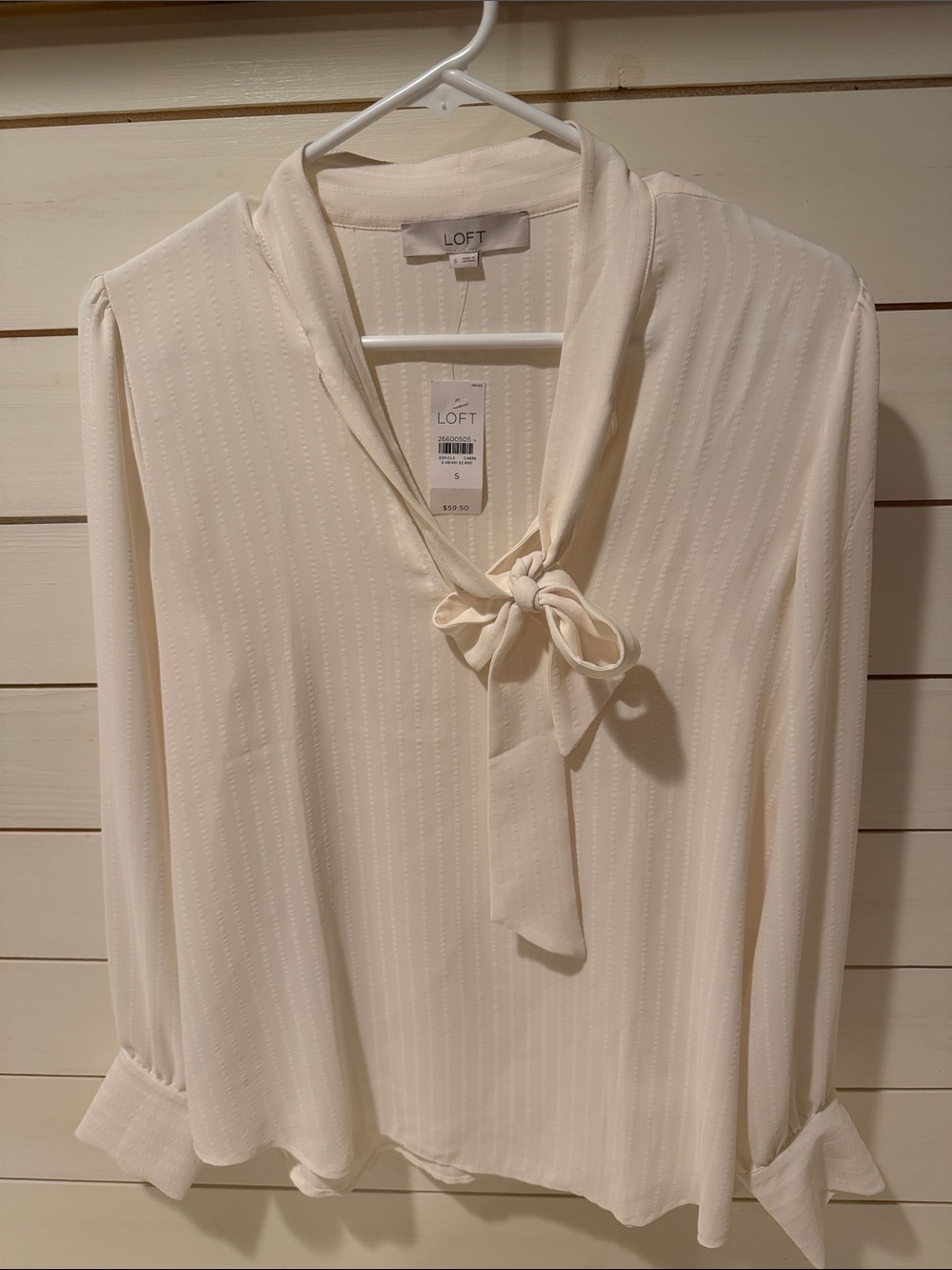 LOFT Cream Tie-Neck Blouse with Bow Detail